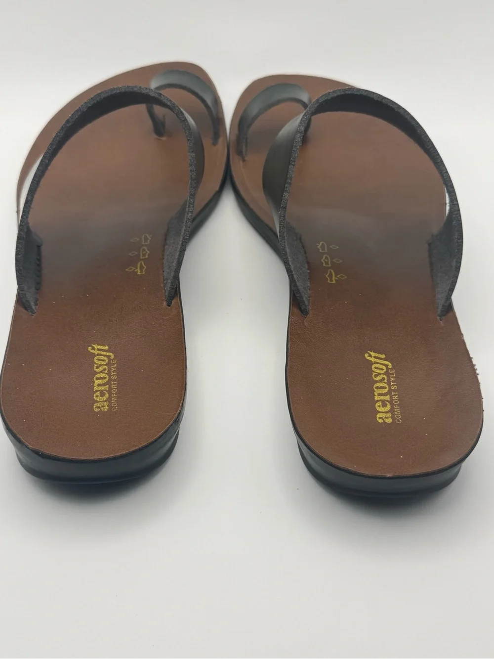 Aerosoft Dark Green and Brown Leather Toe-Ring Slide Sandals Size‎ 39 (US 8-8.5)